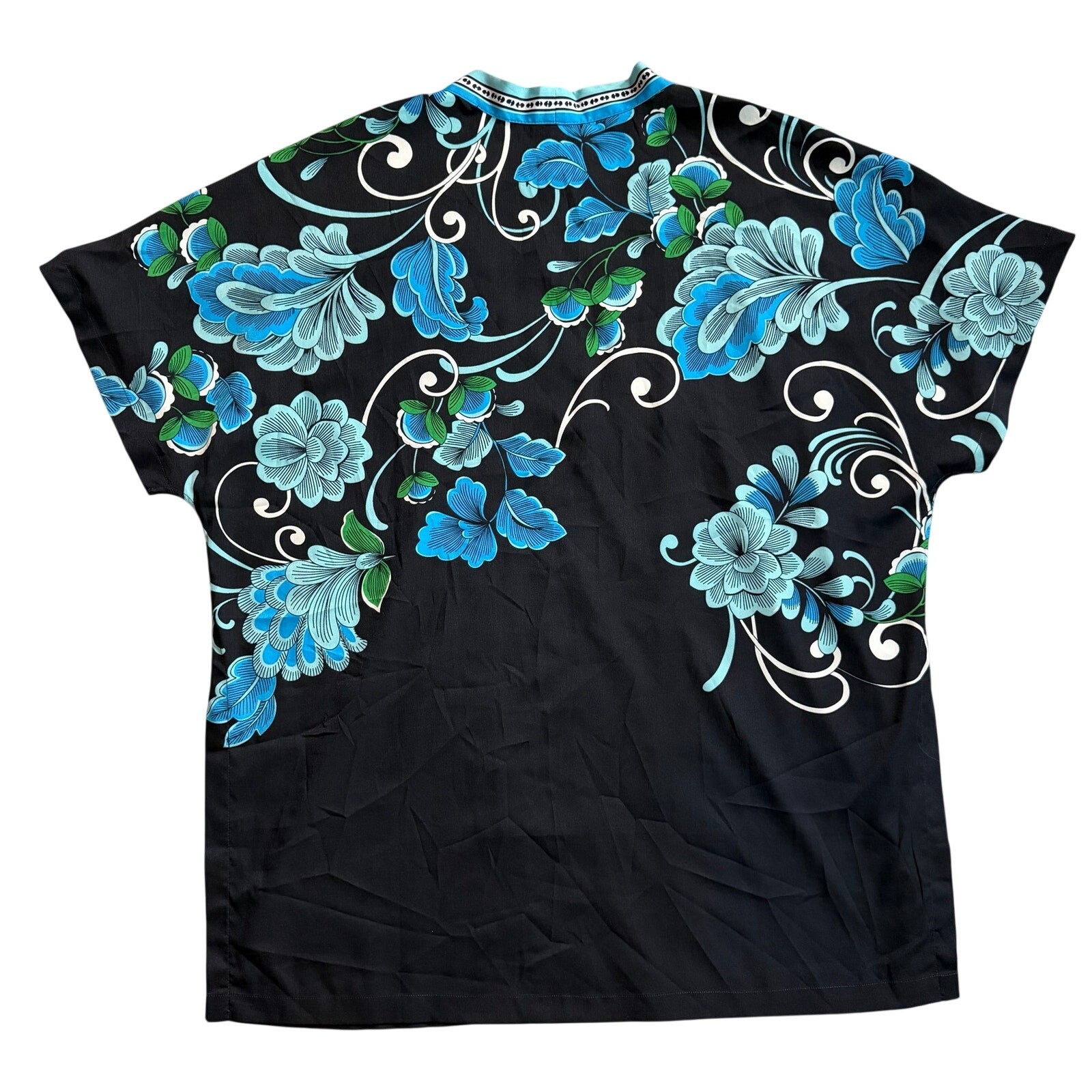 Chico’s Floral Open Front Kimono Cover Up Blue Black Women’s S/M