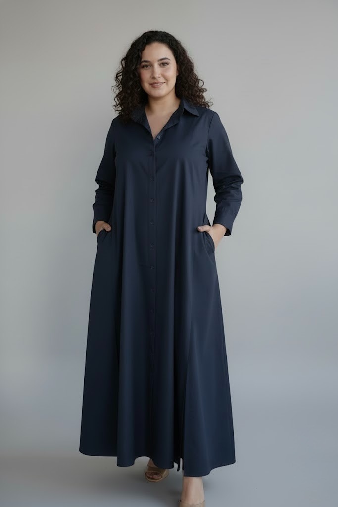 Versatile Full-Sleeve Glazed Cotton Maxi Dress | Modest Day Wear