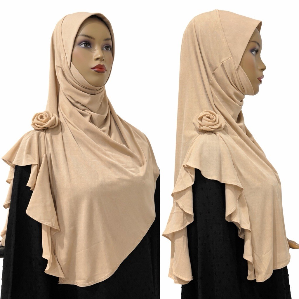 3D Rosette Grace jersey Instant Hijab chiffon shoulder free size