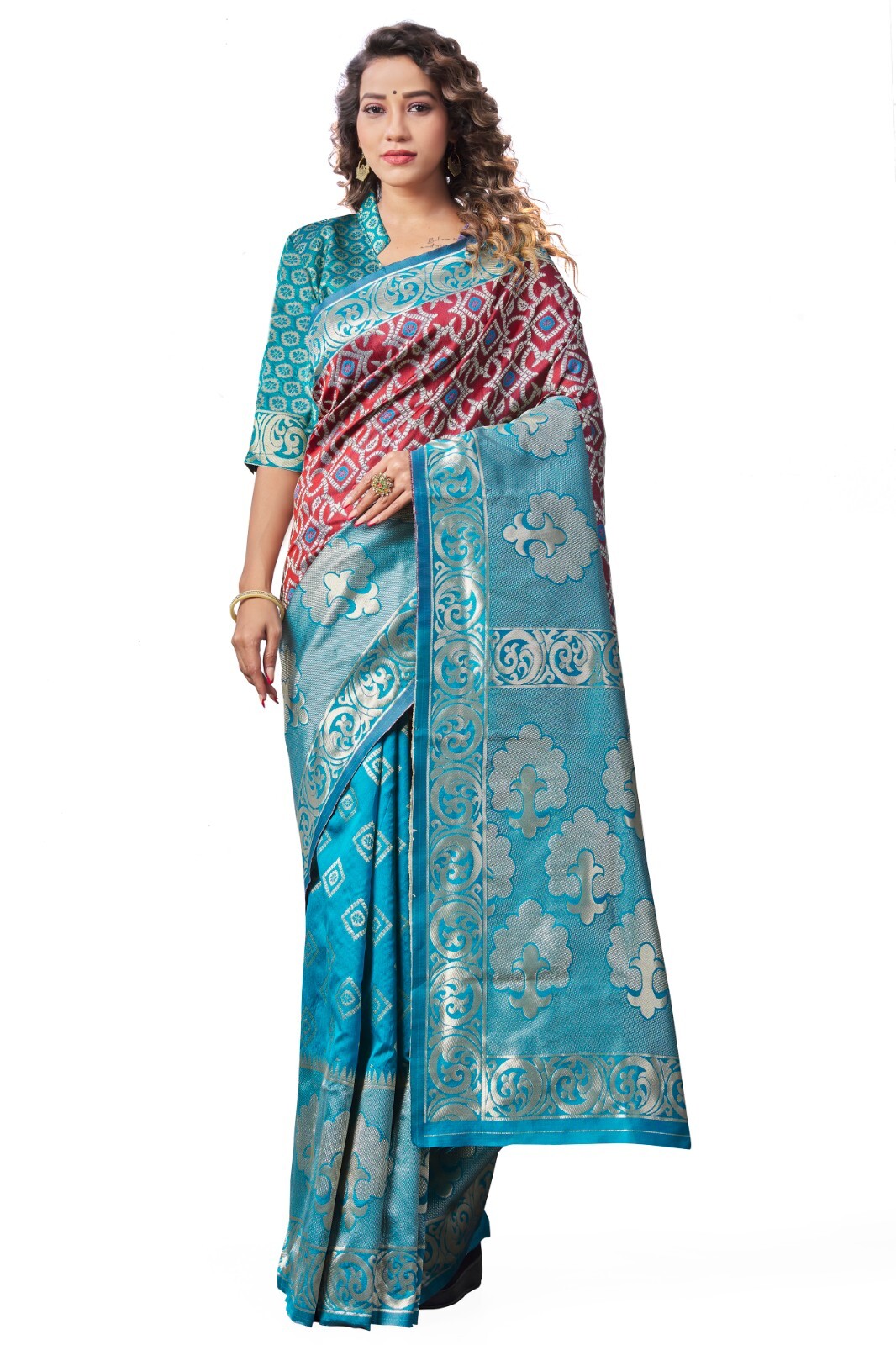 New Indian Women Black Tree Maroon-Firoj New Design Saree With Unstitched Blouse