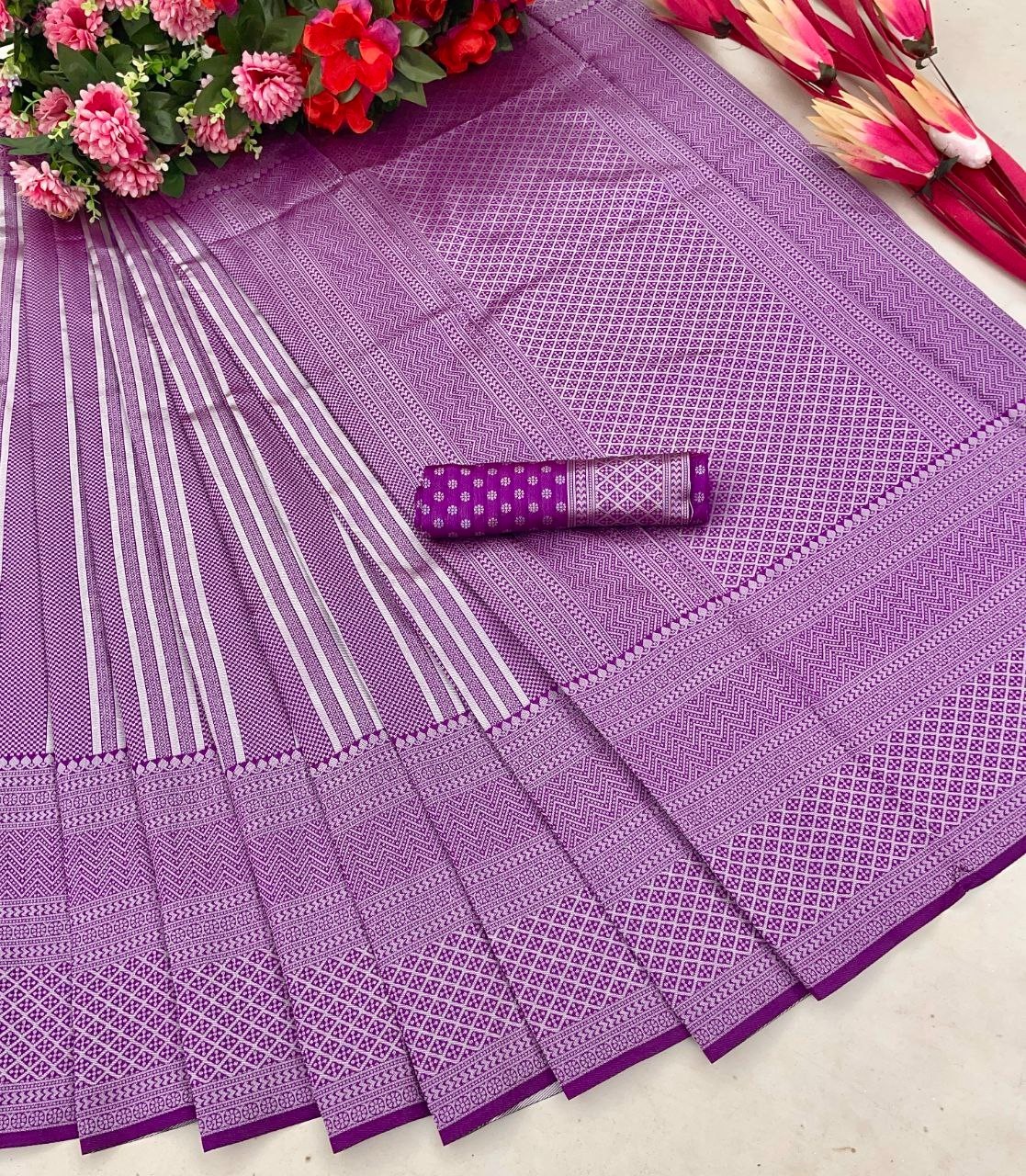 Classy Soft Lichi Silk Saree Jacquard Weave Elegant Party Wear Sari New