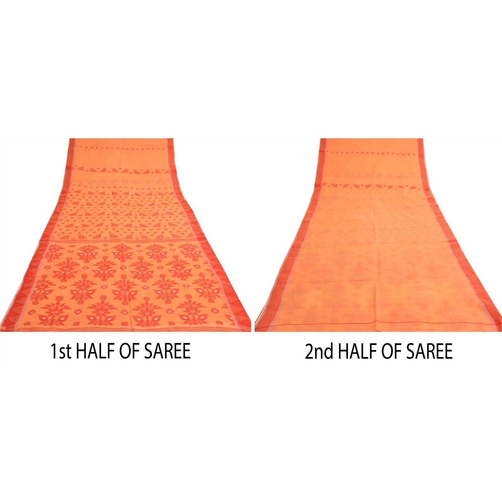 Sanskriti Vintage Peach Indian Sarees Pure Cotton Hand-Woven Sari 5 Yard Fabric