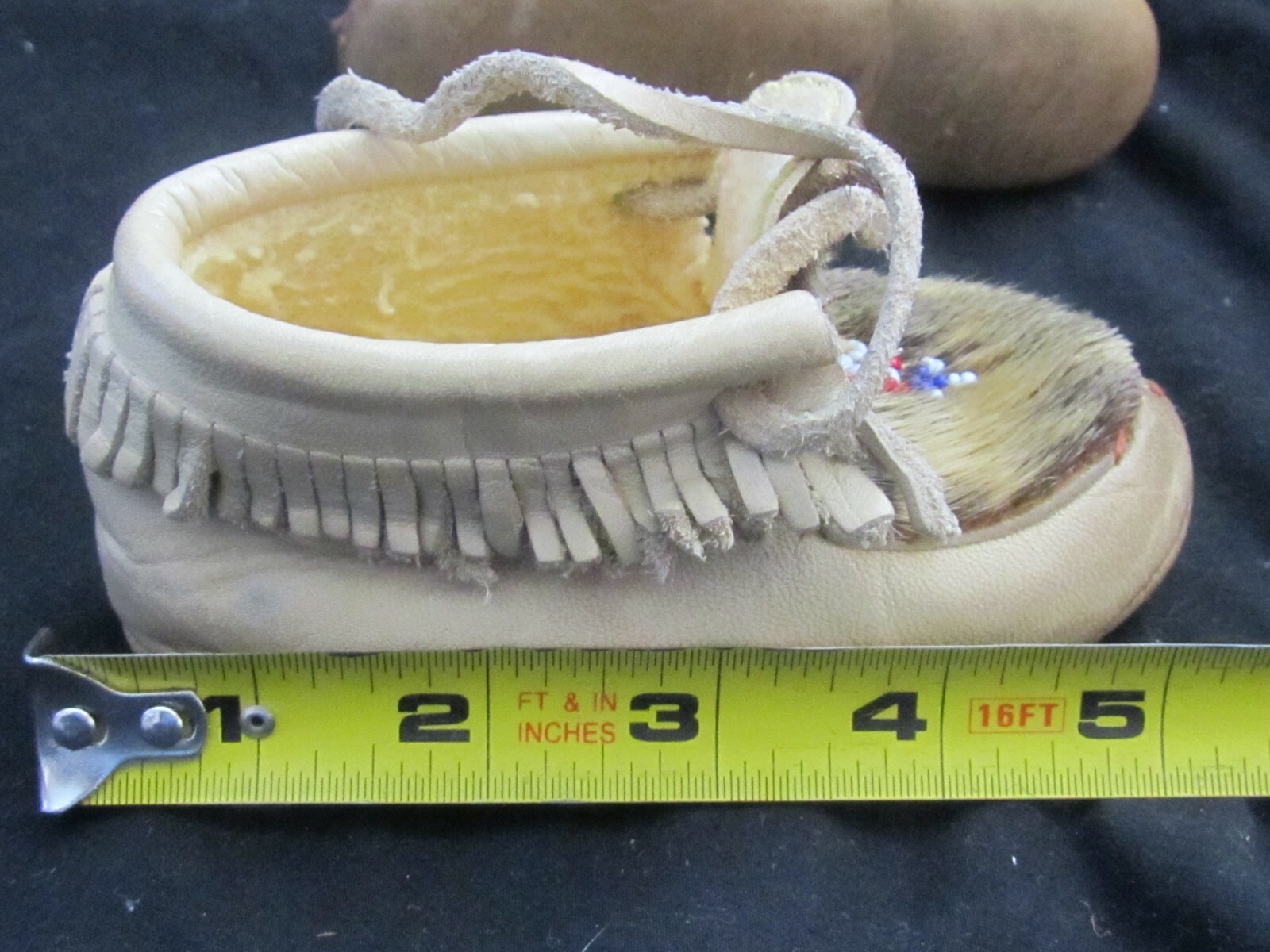 Vintage Native American CHILD size Leather and Deer Fur, Seed Beaded Moccasins