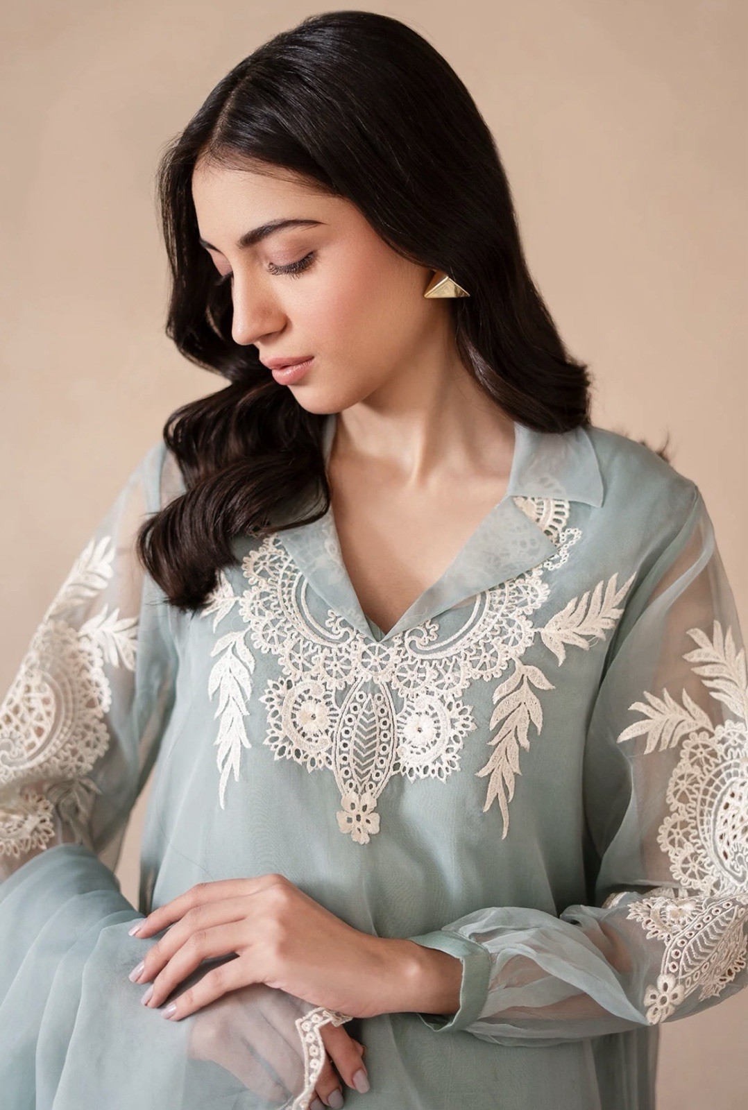 Charizma Light Blue Embroidered Chiffon Salwar Kameez for Women Size L