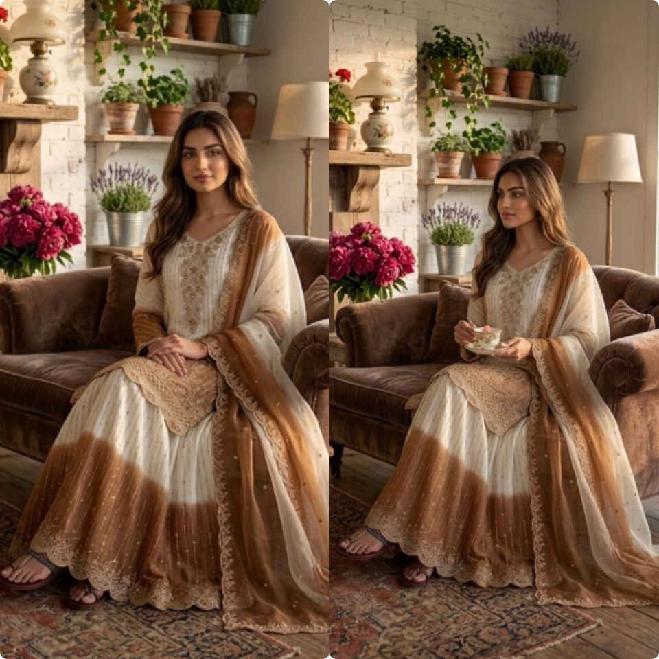 Heavy Dual Tone Designer Silk Kurta Palazzo Set With Dupatta Perfect stylish