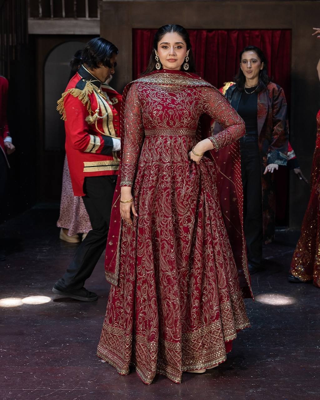 Maroon Anarkali Gown Pakistani Dress Salwar Kameez Ready To Wear Wedding Party L