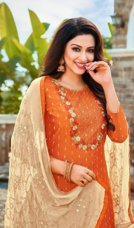 Indian women’s Orange Kurti / Kurta / 3Pcs Set with Dupatta and Pant XXL (44)