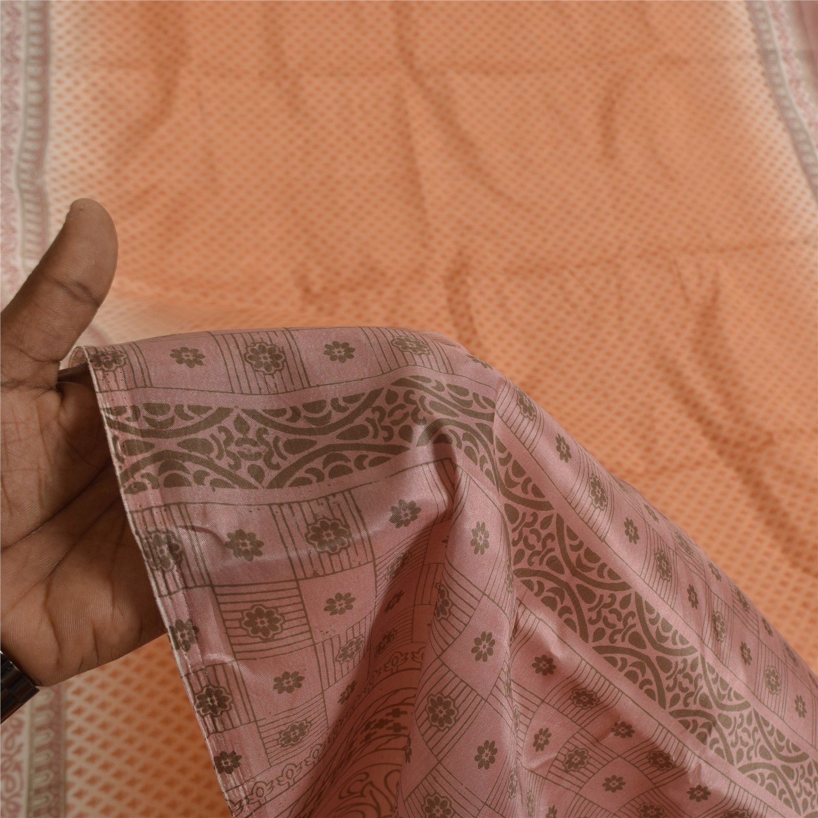 Sanskriti Vintage Peach Sari Art Silk Printed Sarees 5 Yard Paisley Craft Fabric
