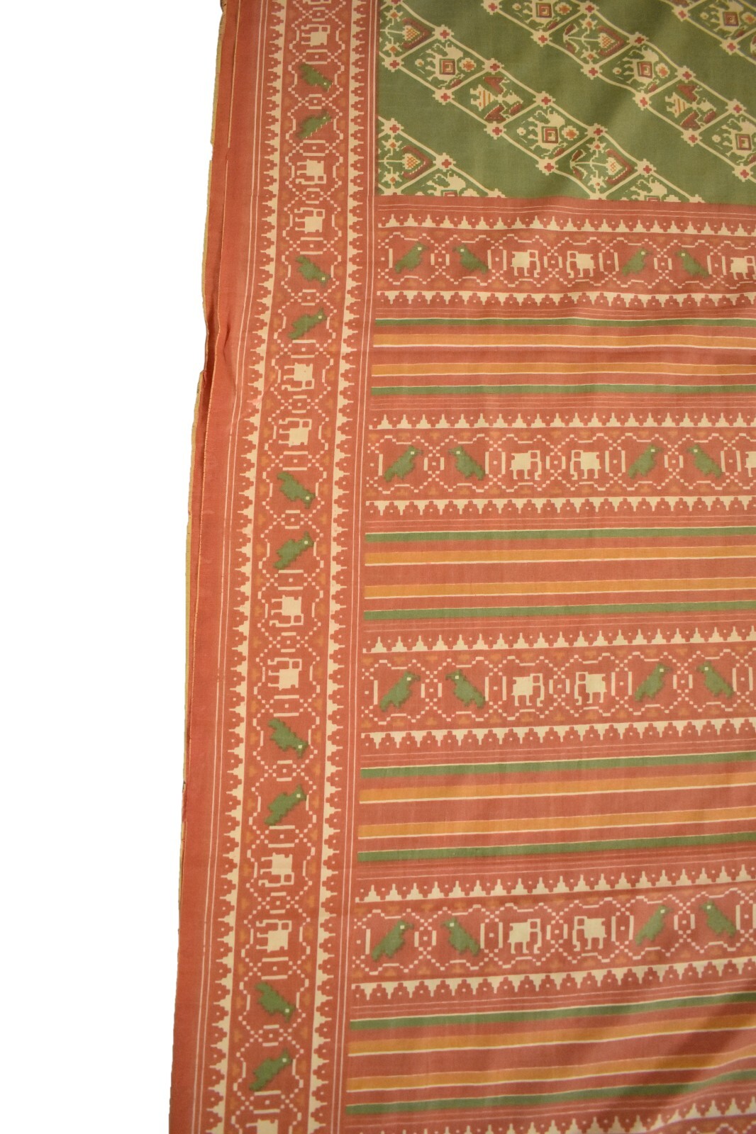 FNC Vintage Green Sambalpuri Ikat Sarees Handwoven Art Silk Sari Fabric Antique