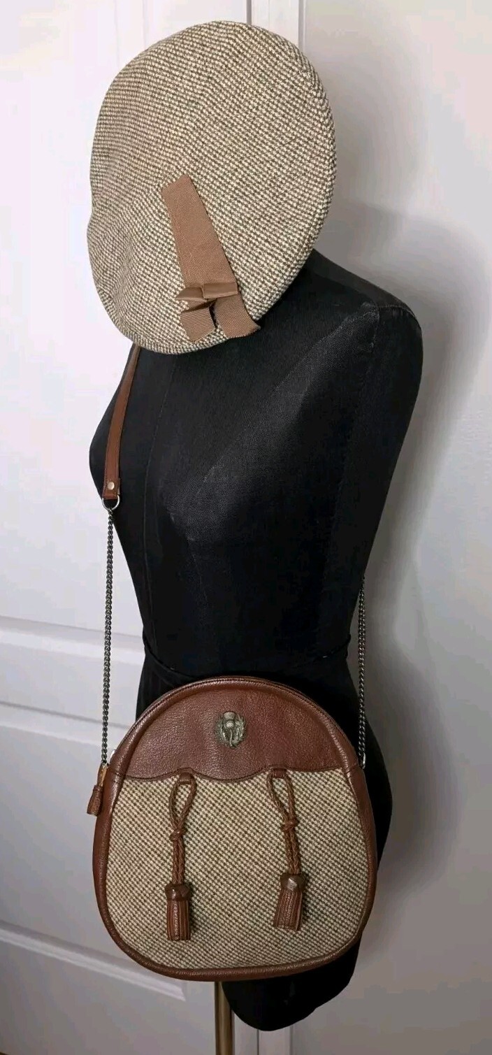 Vintage Nicolson’s Edinburgh Scotland Matching Tweed & Leather Sporran Bag & Hat