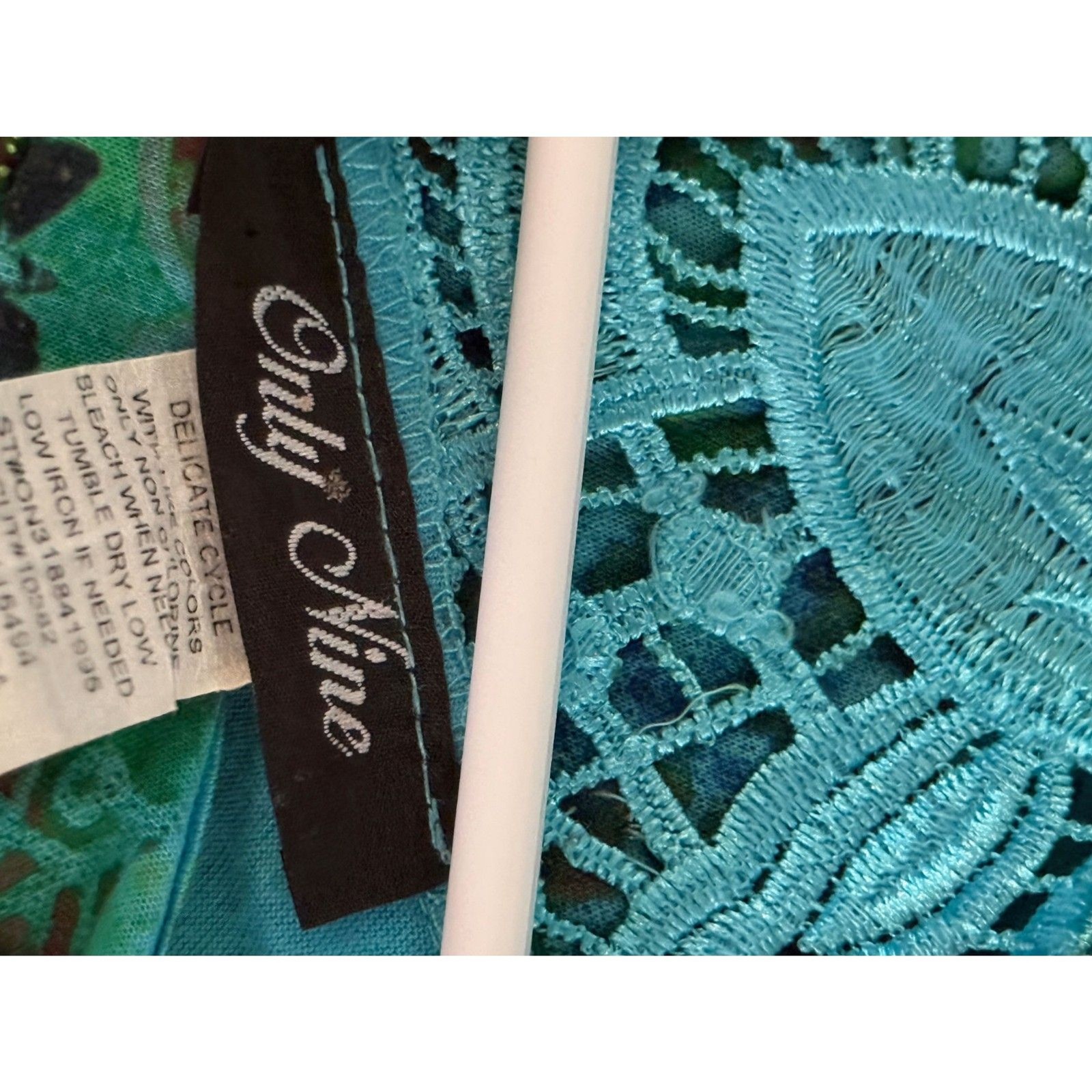 Clu Clue Women Teal Paisley Mandala Lace Yoke Embellished Tank Top Size L