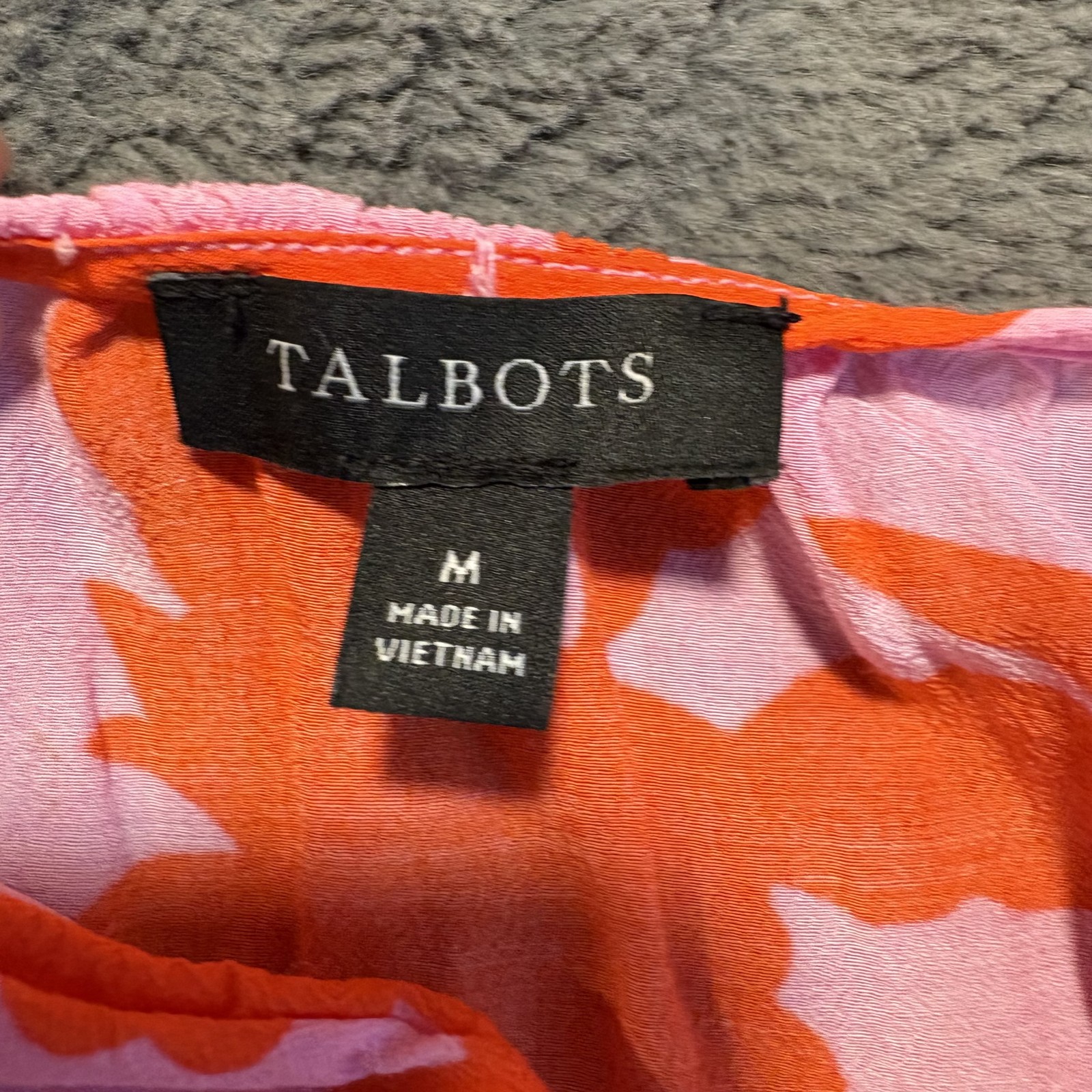 Talbots Women’s Floral Blouse Split Neck Puff Sleeve Boho Pink Orange Size M