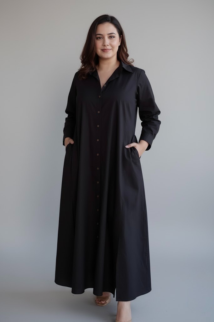 Versatile Full-Sleeve Glazed Cotton Maxi Dress | Modest Day Wear