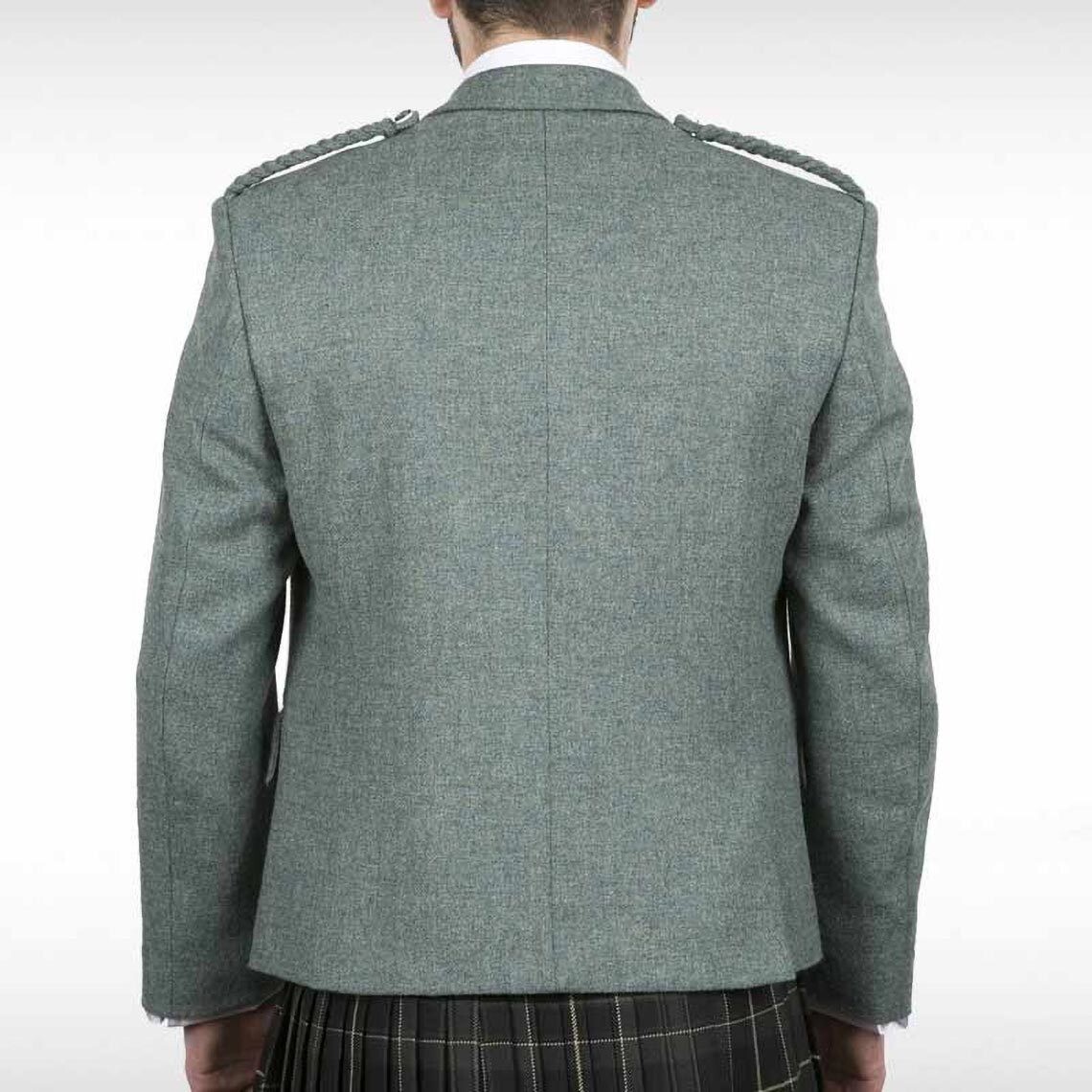Men’s Lovat Green Argyle Jacket With Waistcoat Wool Highlander Kilt Jacket