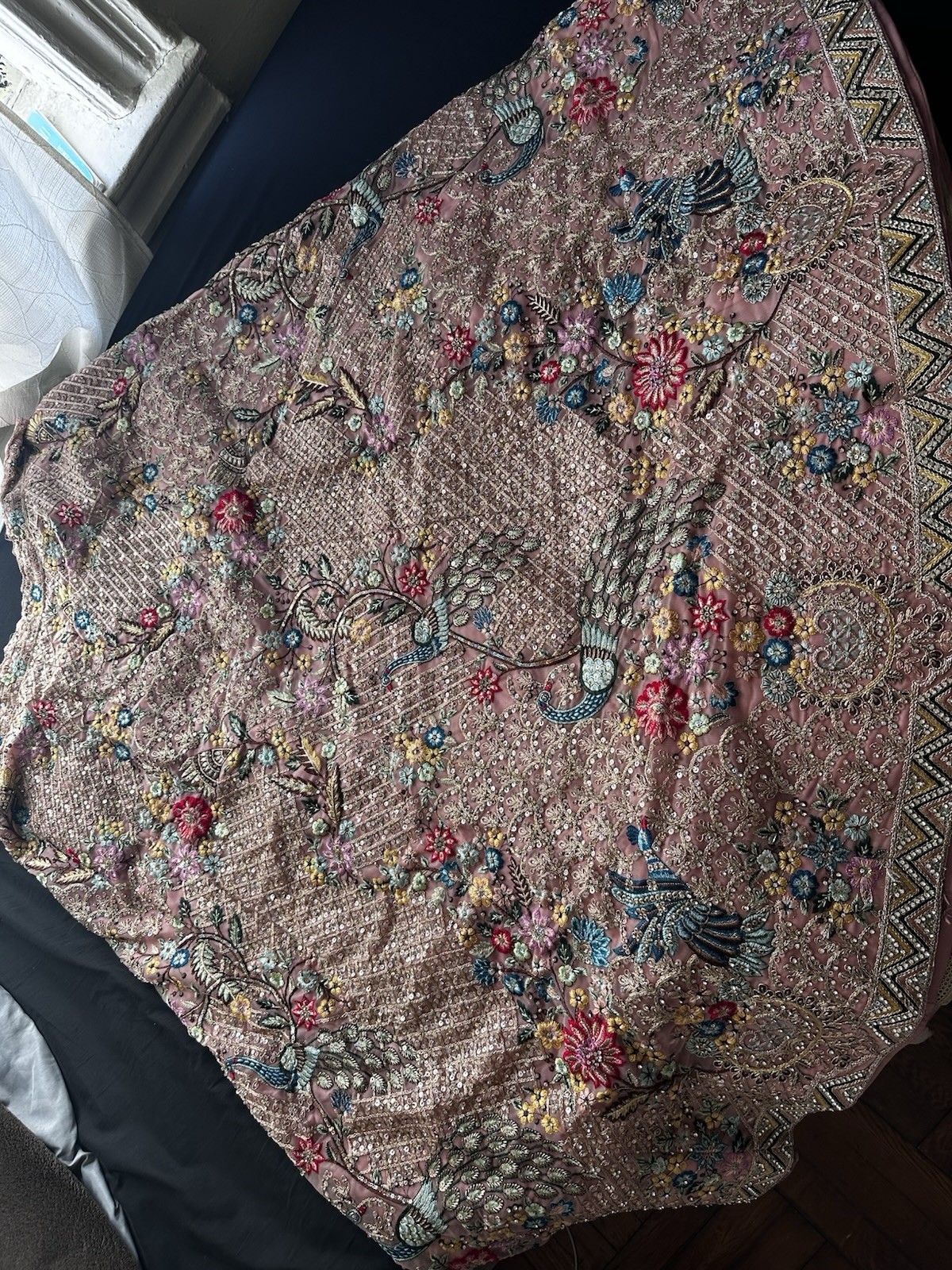 Blush Pink Embroidered Bridal Lehanga for Women with Peacock and Floral Design