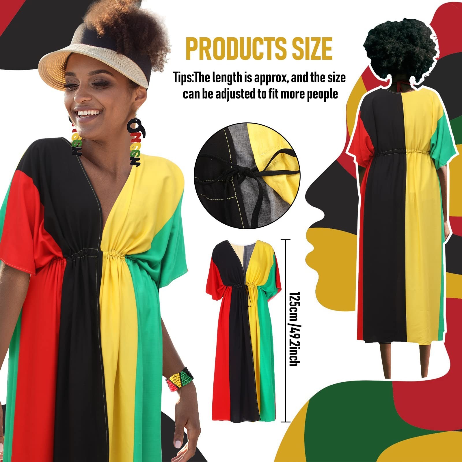 9 Pcs Women’s African Jamaican Accessories Set – Rasta Turban, Earrings, Necklac