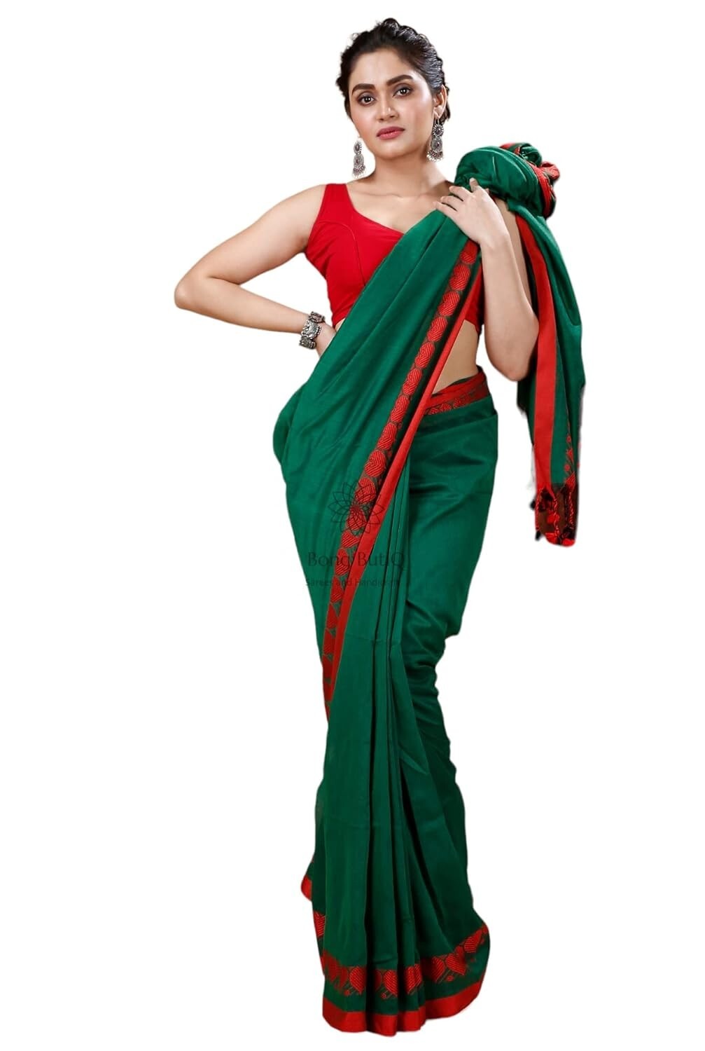 Women’s Woven Heart Motif Handloom Cotton Blend Saree