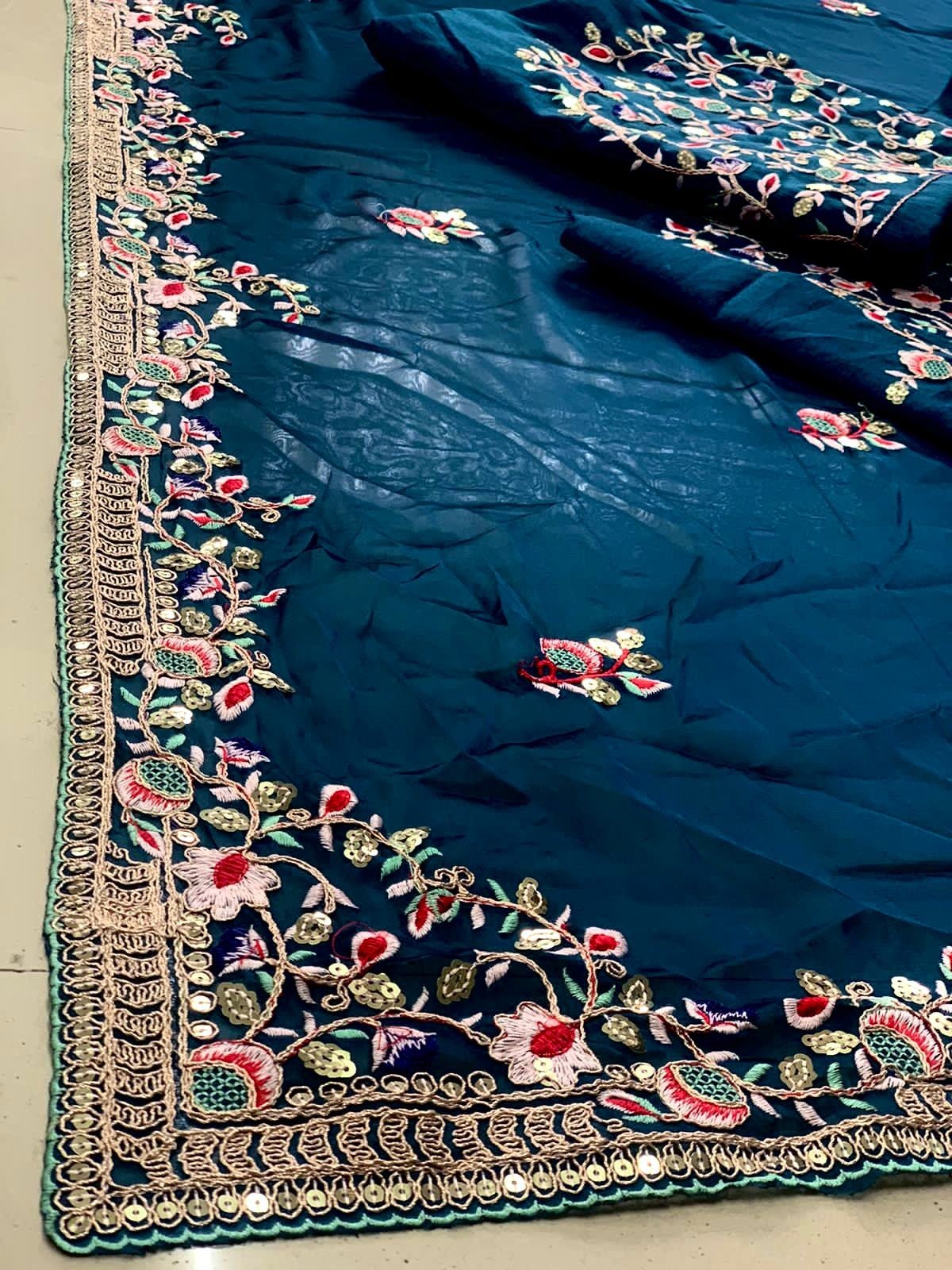 Soft Rangoli Silk Embroidered Saree Cutwork Border C-Pallu Party Wear Blouse