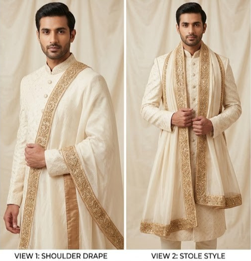 Men Stole Indian Handmade Silk Wedding Dupatta Traditional Scarves