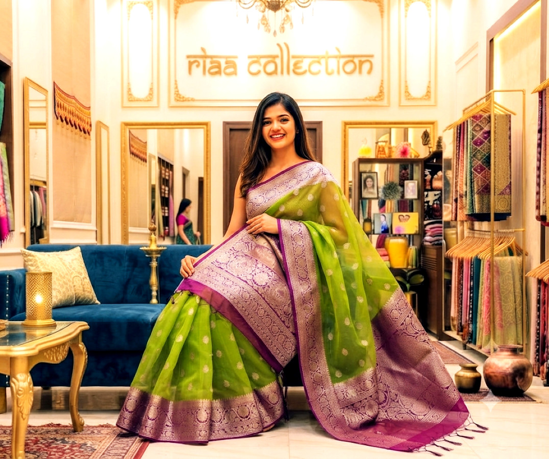 Gorgeous Wedding Party Wear Saree Pure BANARASI Kora Silk Handloom Ethnic Sari