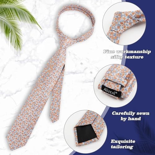 Mens 3.15inches Exquisite Floral Tie with Small Flower A142-light Blue/ Orange