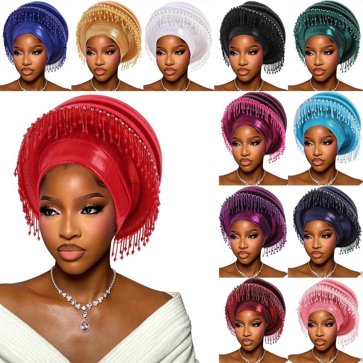 Wedding Headwear Tassel Turban African Women Nigeria Gele Headtie Hijab Bonnet