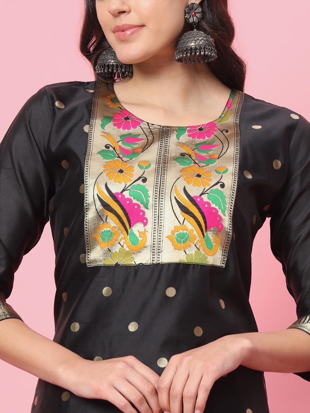 Women’s Cotton Silk Jacquard Straight Kurta with Pant & Banarasi Silk Dupatta