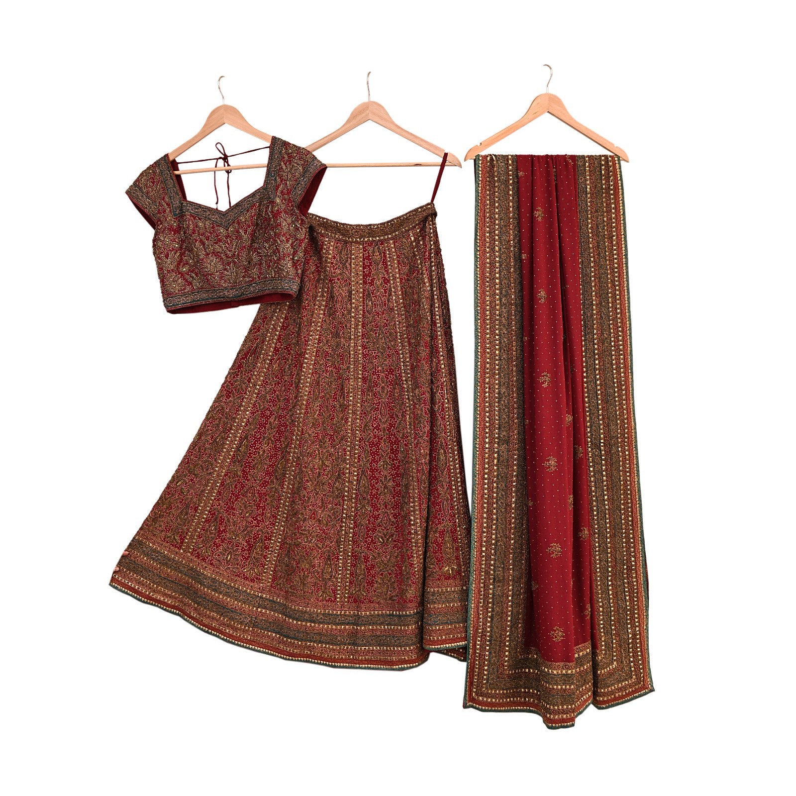 Pre-owned Maroon Pure Silk Hand Embroidered Ritu Kumar Designer Lehenga 3pcs set