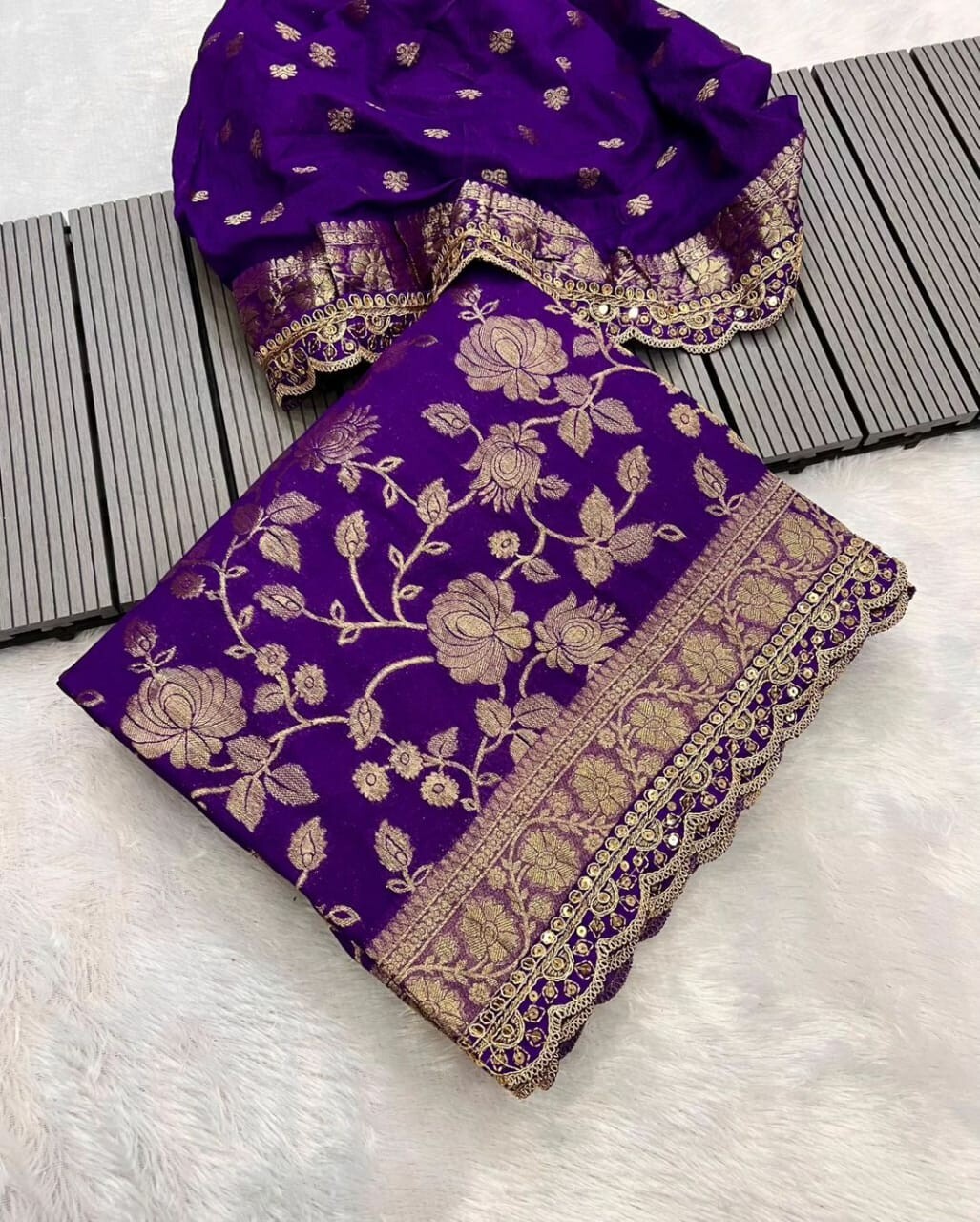 complete khadi georgette light wait saree heavy work in border with blouse same.