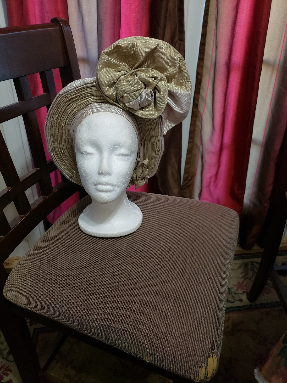 Aso-Oke African Headtie Auto Gele, Headgear, Ready Made Gele Fabric (Champagne)