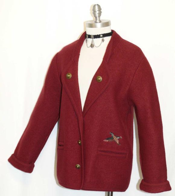 BURGUNDY BOILED WOOL SWEATER Jacket Women German Winter Dress Suit 38 6 8 S B38″