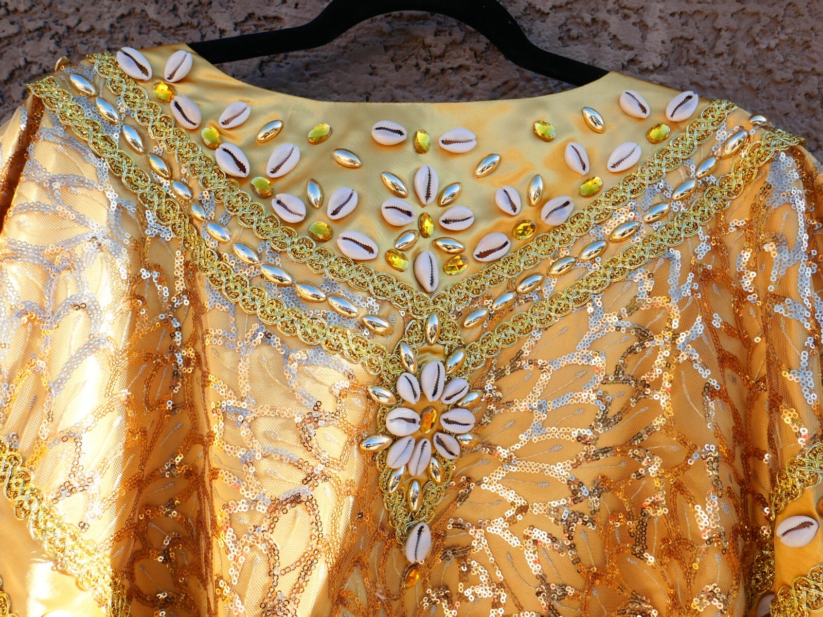 Super Plus Size 88 inch Waist -Yellow 2 Piece African Queen Dress with Seashells