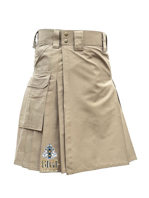Men’s khaki kilt utility belts with buckle and cargo pocket with Sporran leather