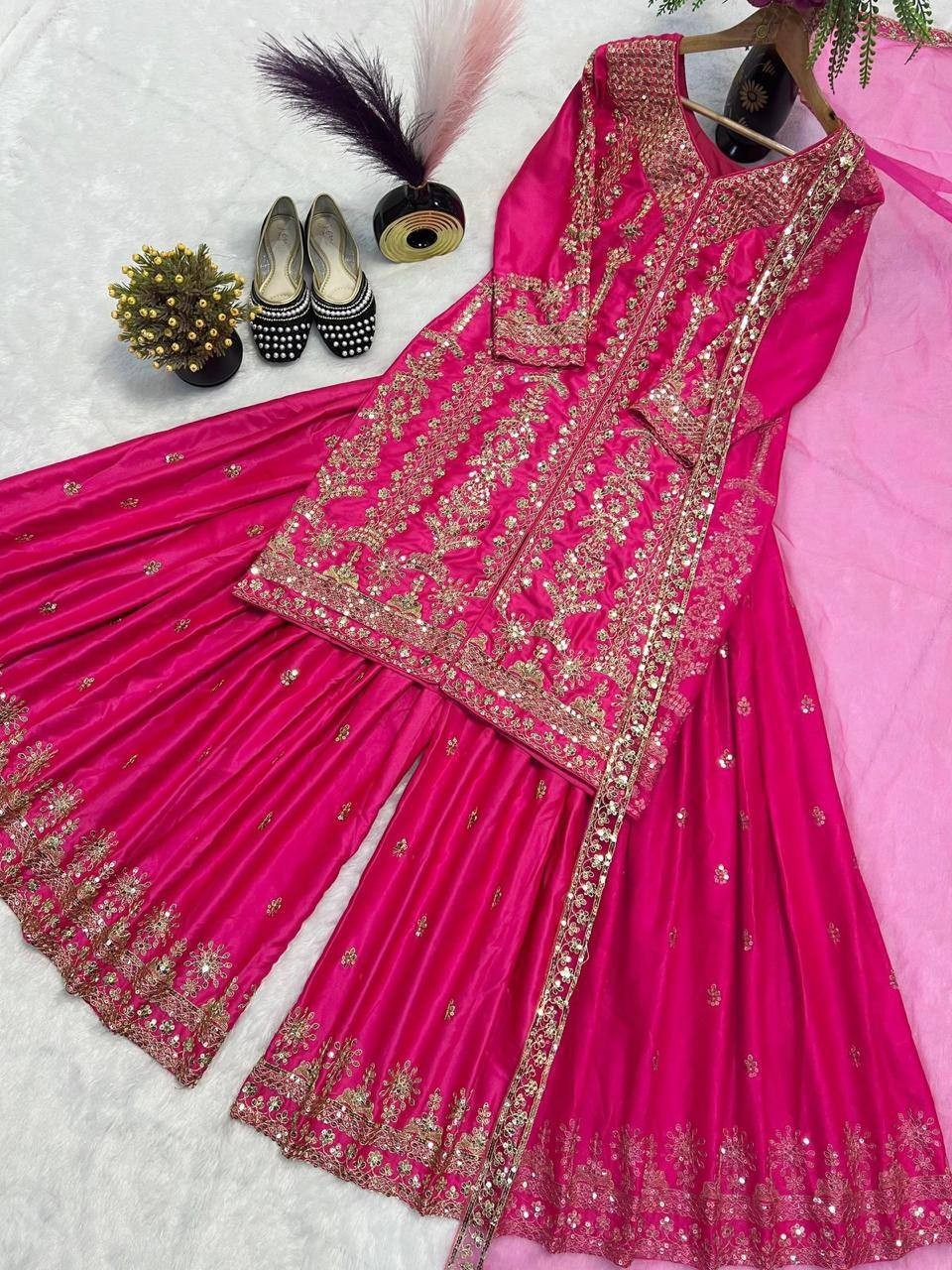 PUNJABI SHARARA PLAZZO KURTI PLAZZO SALWAR KAMEEZ SUIT WOMEN READYMADE DESIGNER