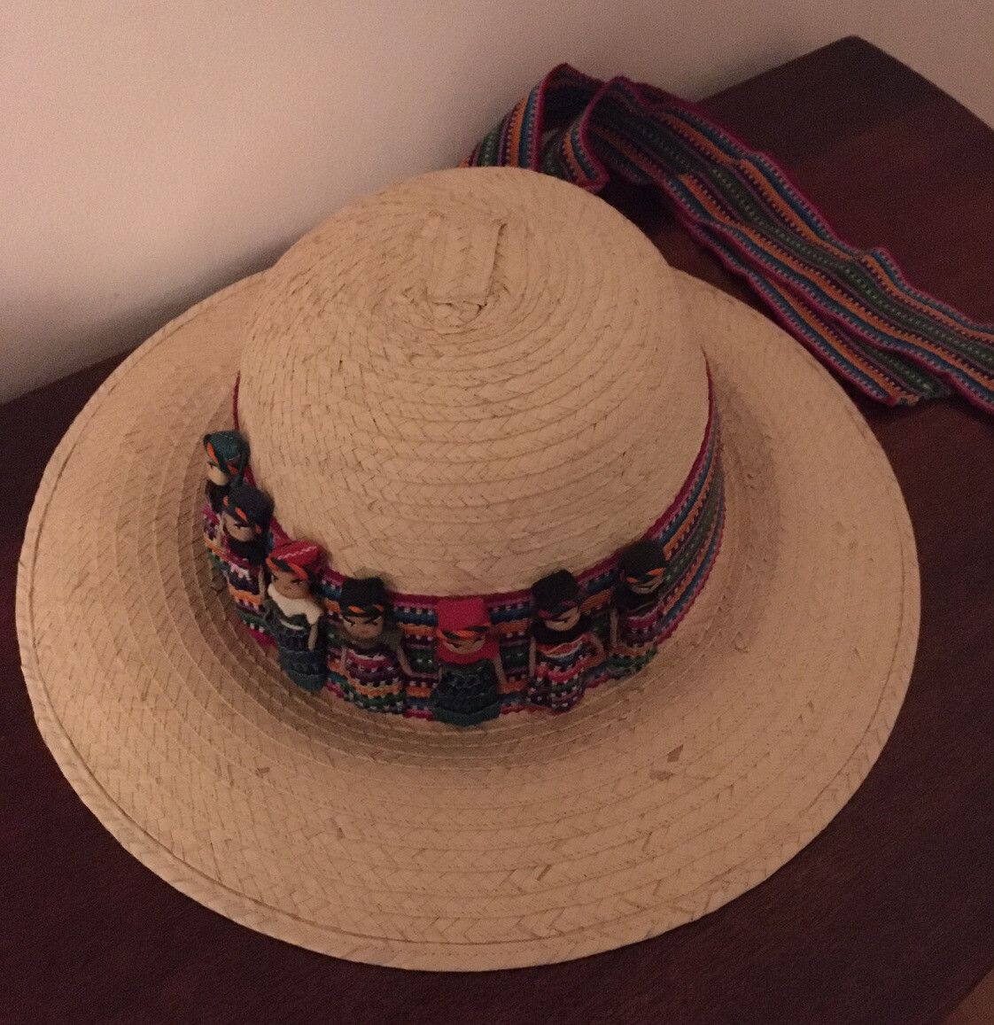 New Guatemalen Hat with Detachable Handwoven Striped Band and Handmade Figures