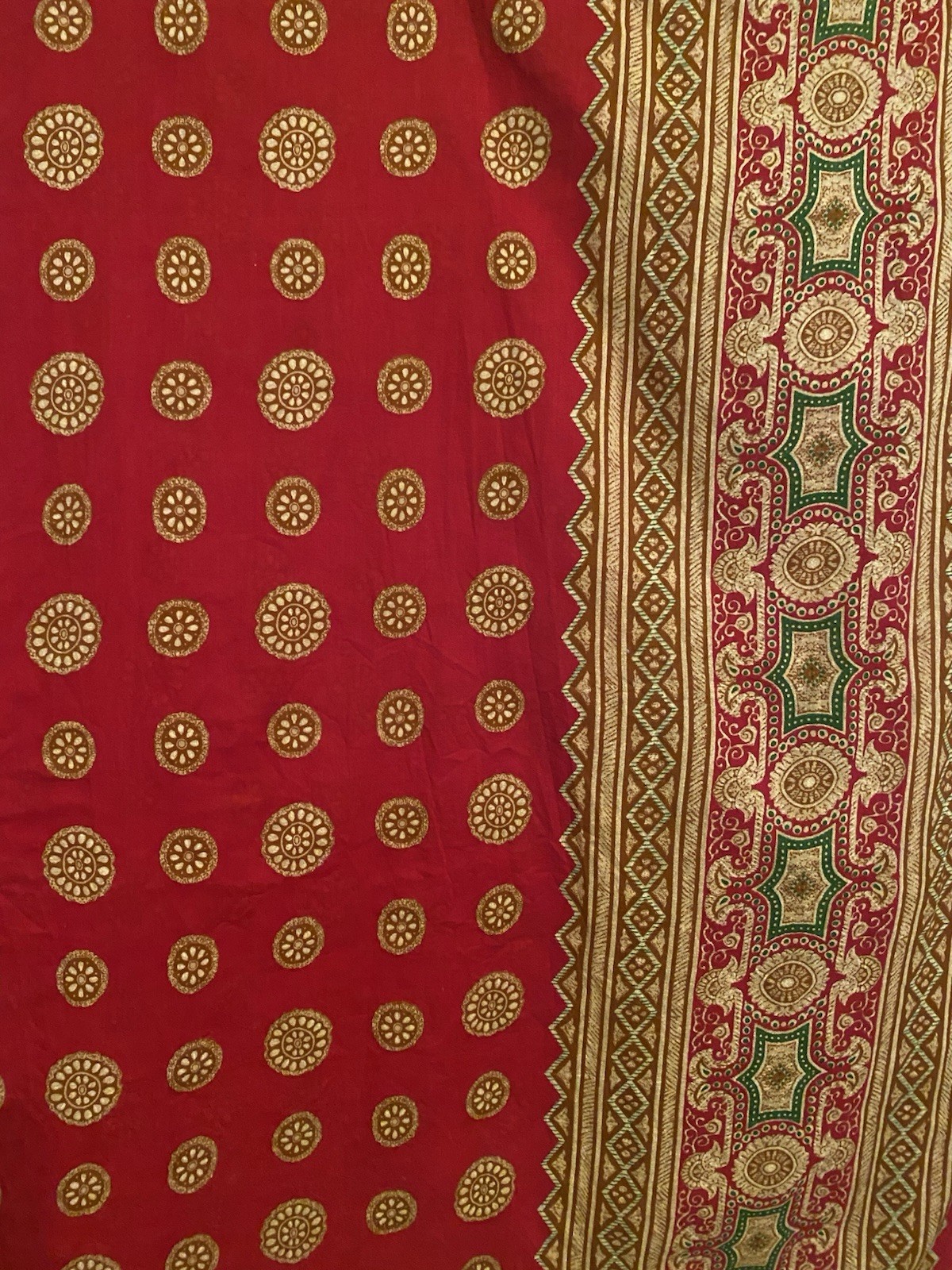 Authentic Pakistani Red Gold Green Cotton Traditional Duppatta/Scarf