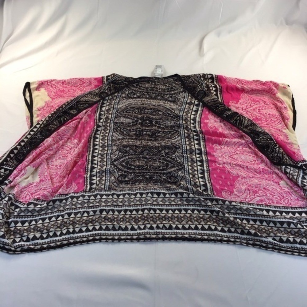 Chico’s Hot Pink And Black Embroidered Boho Kimono Size S/M