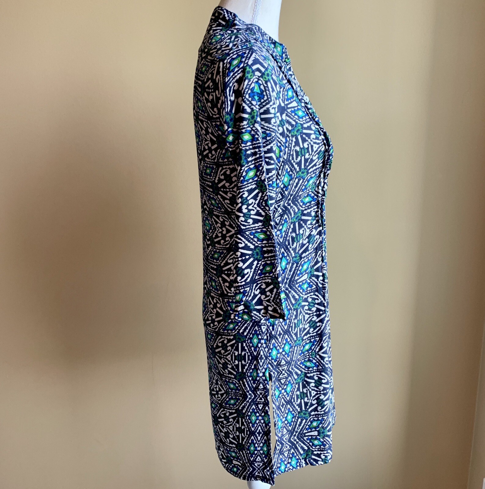 AVAASA Womens Tunic Blue Navy Print Kurta Indian Dress 3/4 Sleeve XS NEW