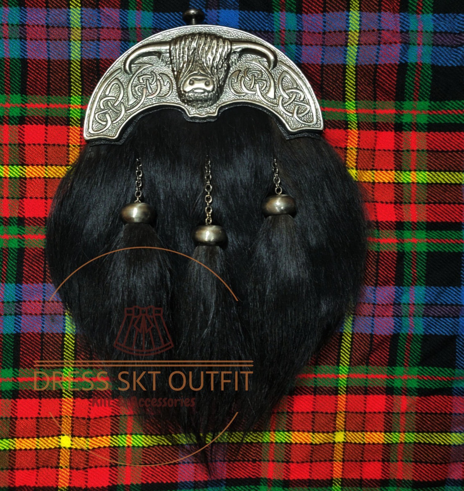 Handmade Full Dress kilt Sporran Goat Hair Antique Finish Highland Cow Cantle