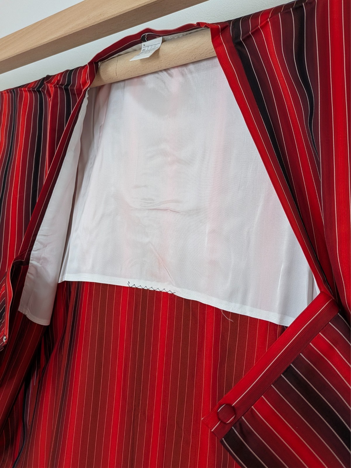 Vintage Japanese Kimono Rain Coat Red Black Vertical Stripes Water Repellent