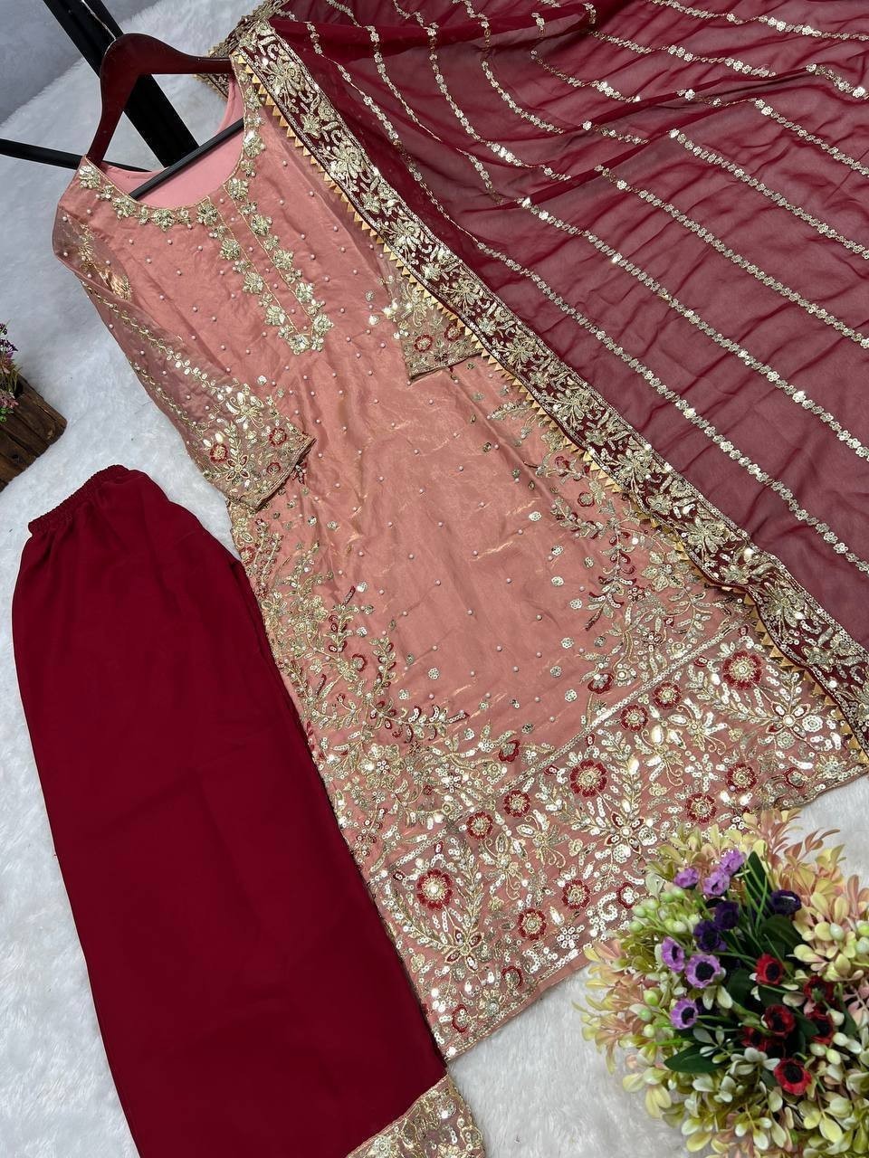 Heavy Reception Wear Peach Fancy Heavy Silk Salwar Kameez With Dupatta For Women
