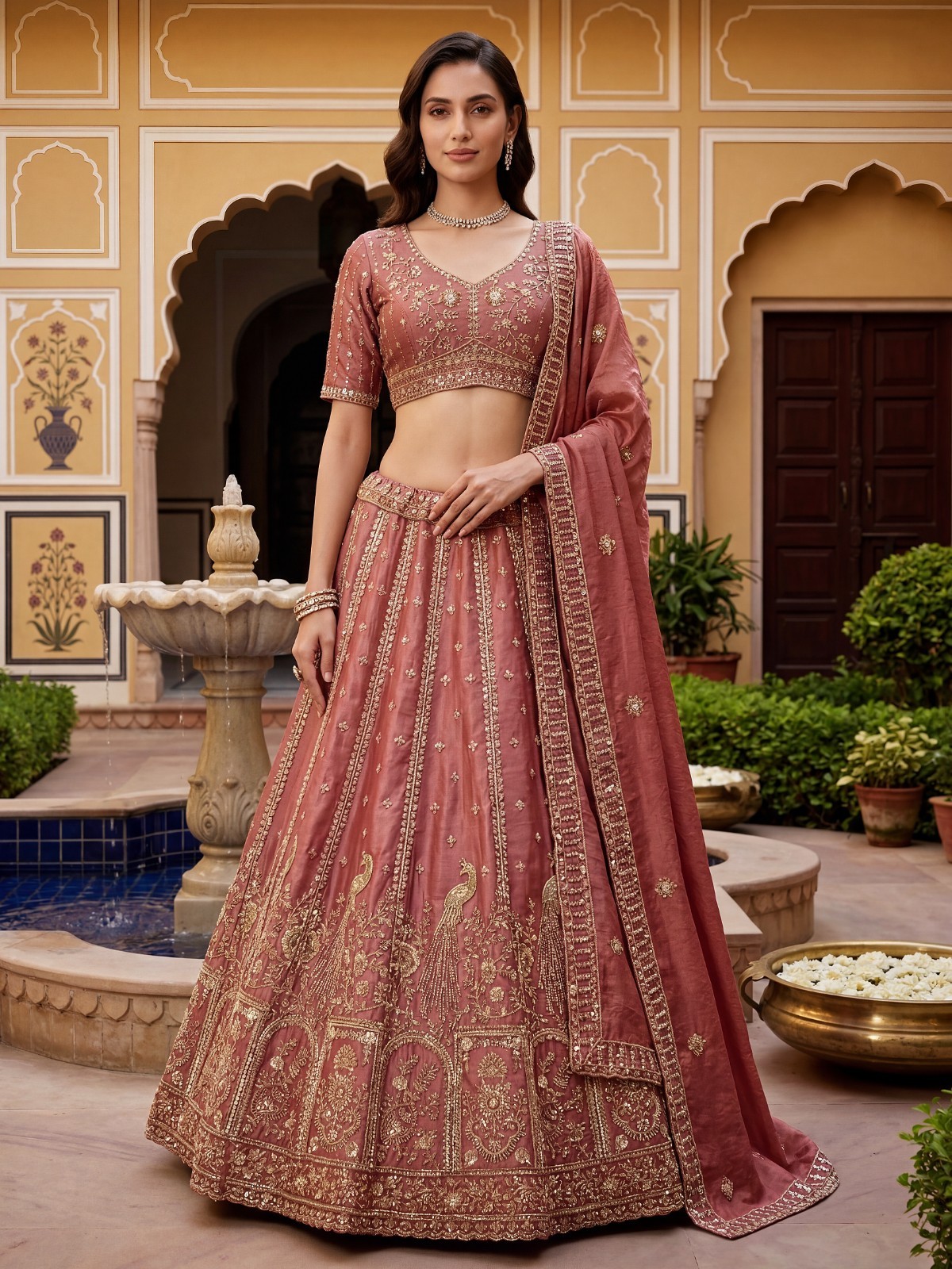 Fendi Silk Lehenga Choli Wedding Wear for Women