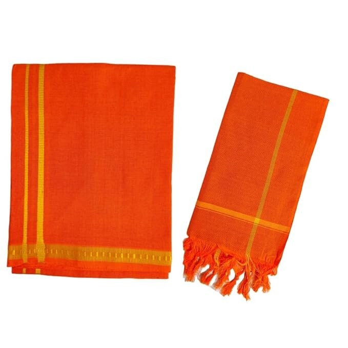 Mens Devotional Cotton Pentex Border Multicolour Dhoti (Pack of-1)-2.00 meters