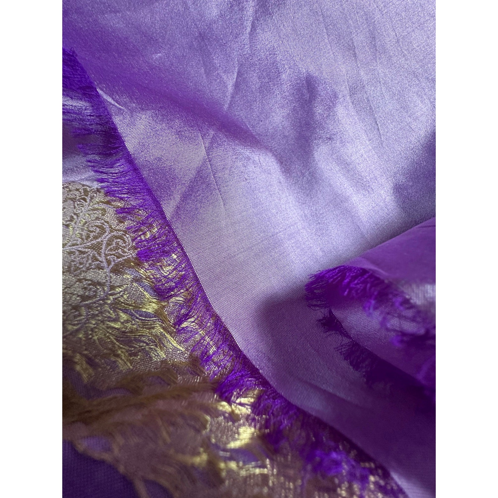 Silk saree lavender gold Paisley brocade 204×46” sari stunning luxurious