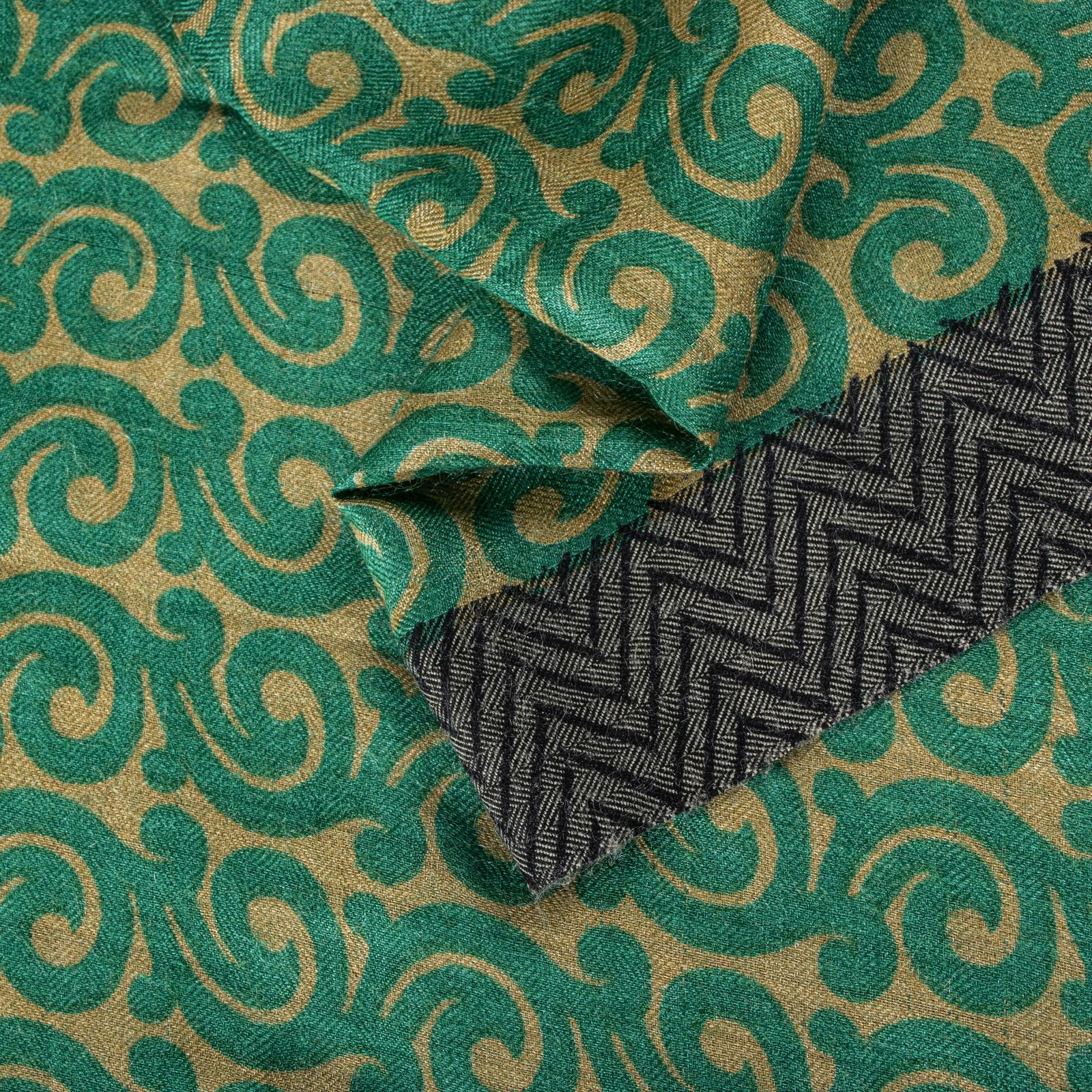 Sanskriti Vintage Green Pure Woolen Saree Spiral Print Sari Soft Craft 5Ydfabric