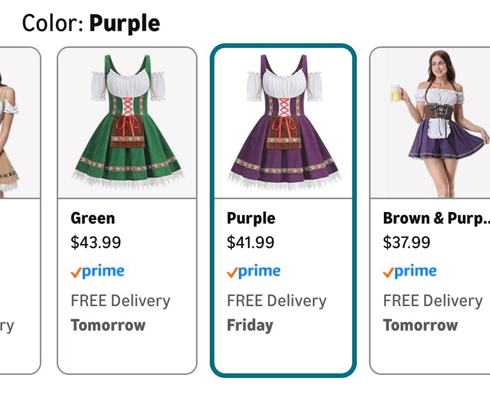 Oktoberfest XL Dirndl Dress Bavarian German Beer Fest Lace 1 PC Adult Purple