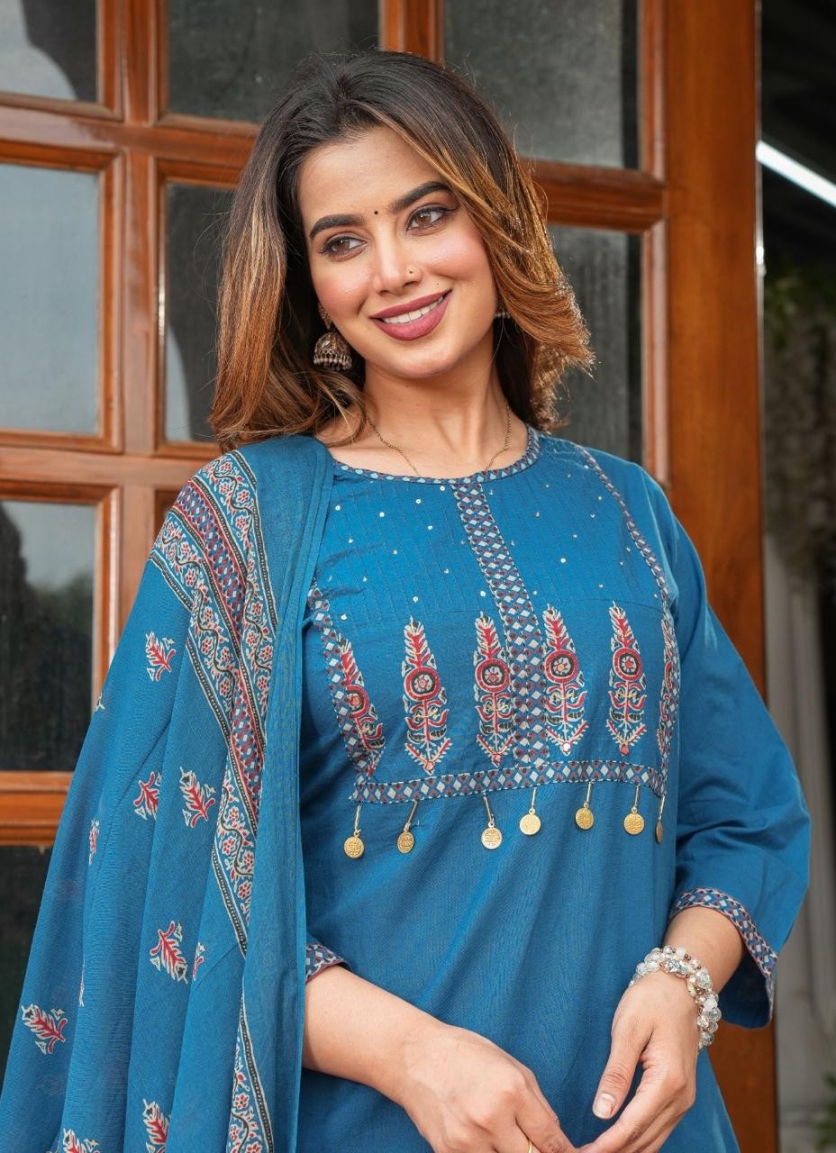Blue Embroidered Salwar Kameez Readymade Plus Big Size Upto 7XL Kurtis For Women