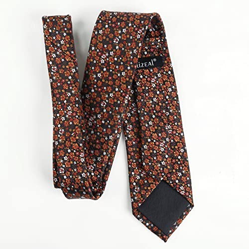 Mens 3.15inches Exquisite Floral Tie with Small Flower A142-brown/ Orange/ Red