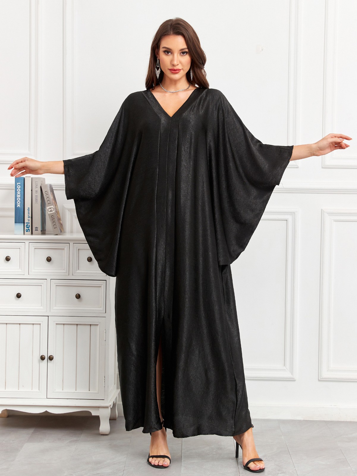 Women Batwing Sleeves Abaya Muslim Loose Solid Color Ramadan Beach Travel Robes