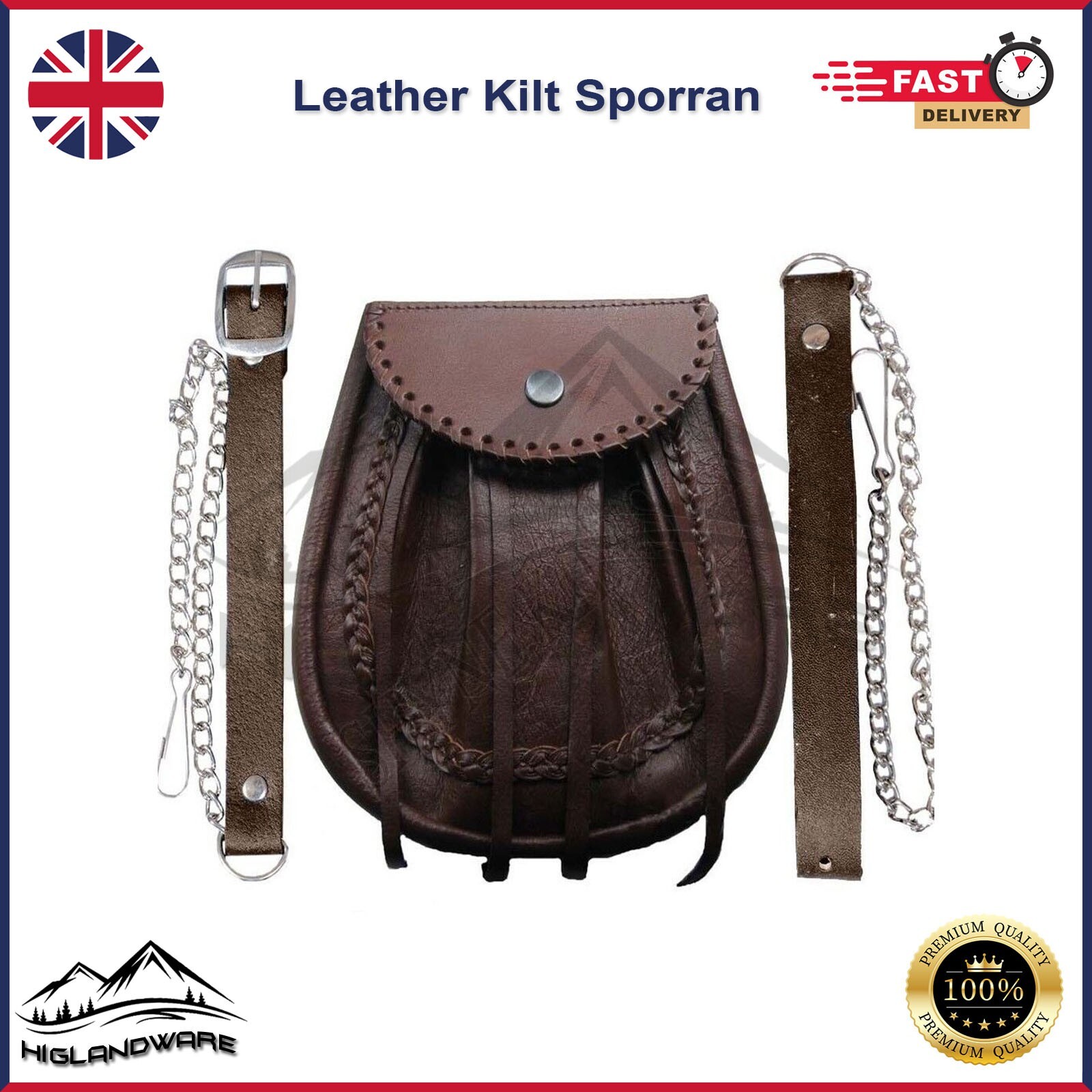 Jacobite Distressed Leather Sporran Brown Scottish Kilt Dress Sporrans For Men